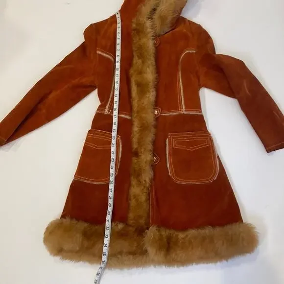 Vintage Penny Lane Rust Colored Suede Coat w/ Faux Fur Trim Snap Closure Sz XS - Picture 16 of 16